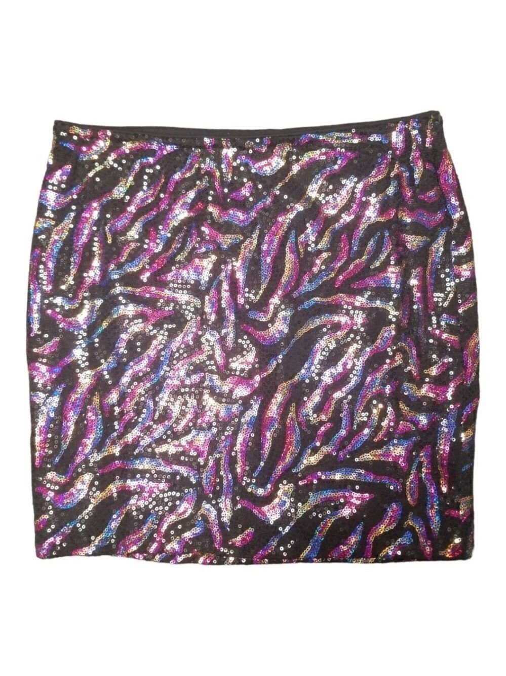 LILY WHITE Skirt Black Multicolored Sequins Excellent Preowned Condition SZ M